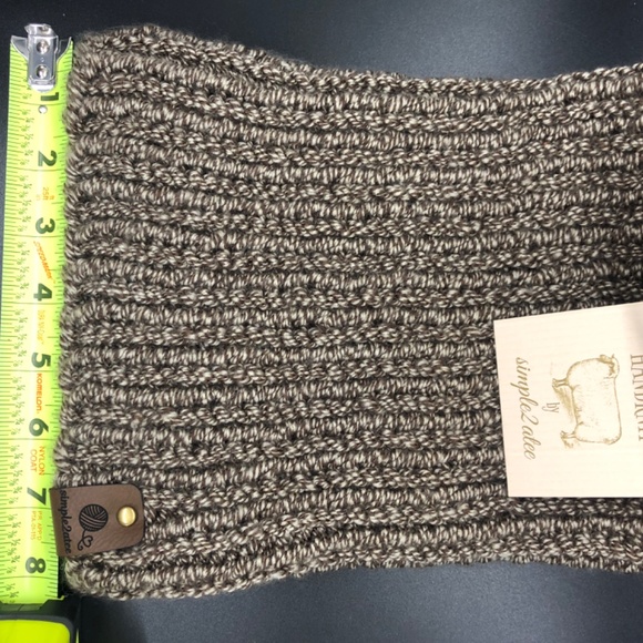 CHUNKY Ribbed Double Strand Hand Knit Brown Swirl Roll Beanie Hat with Pom Pom